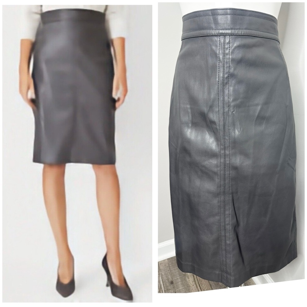 Ann taylor grey faux leather pencil skirt- PRELOVED - 10